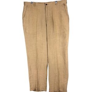 Orvis Pants‎ Mens 38 Light Brown 100% Linen Casual Dress Trousers Flat Front